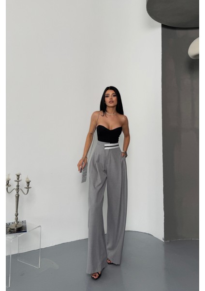 Pantolon Bel Şerit Detaylı - Gri