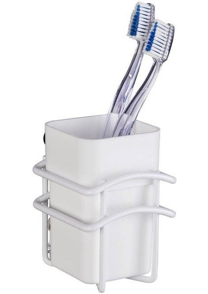 Classic Plus Diş Fırçalık – Beyaz Plastik Hazne , Paslanmaz Çelik Gövde 8 x 11 x 10 cm