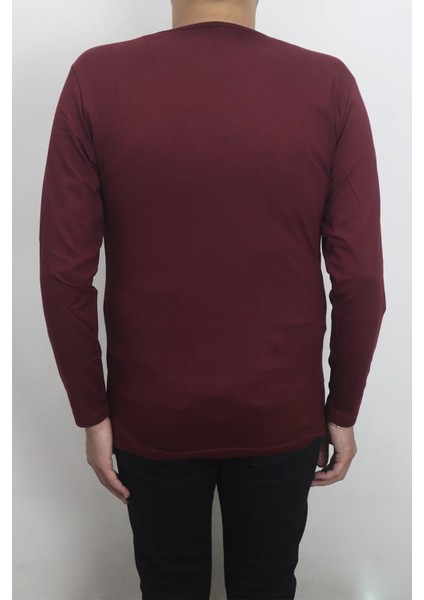 Fistan Store Erkek Bordo Düz Spor Kesim Normal Kalıp Bisiklet Yaka Uzun Kollu Body modelleri