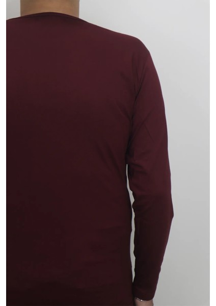Fistan Store Erkek Bordo Düz Spor Kesim Normal Kalıp Bisiklet Yaka Uzun Kollu Body fırsatları
