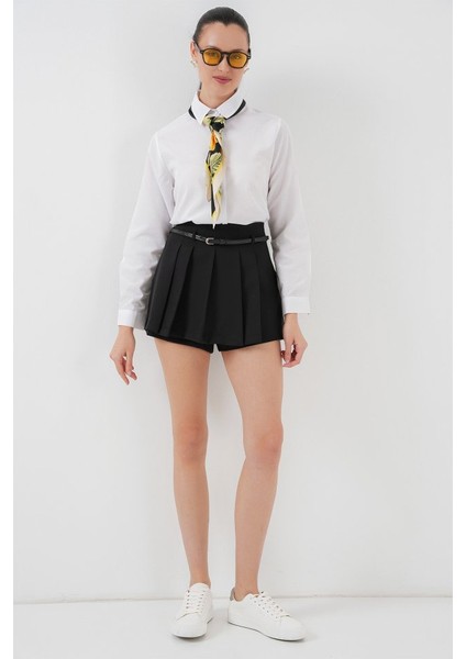 Pileli Mini Şort Etek 5336 - Siyah