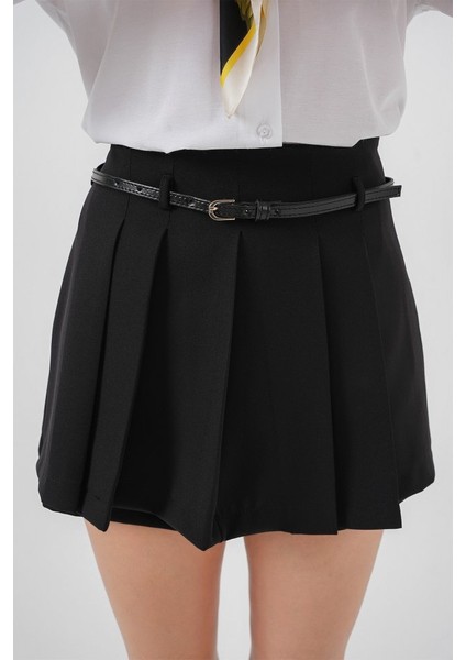 Pileli Mini Şort Etek 5336 - Siyah