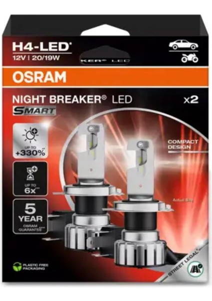 LED H4 Night Breaker Far Ampulü, Tüvtürk Onaylı 12V 20/19W, 330% Daha Parlak, 5 Yıl Garantili,