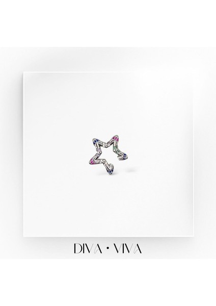 - Renkli Taşlı Yıldız Kadın Kıkırdak Küpe - Aurastar Earcuff