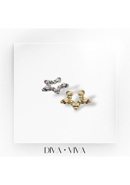 - Renkli Taşlı Yıldız Kadın Kıkırdak Küpe - Aurastar Earcuff