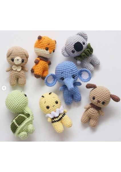 Minik Amigurumi Organik Oyun Arkadaşları (Tosbik, Ayıcık, Fil, Koala, Tilki, Arı ve Köpek)