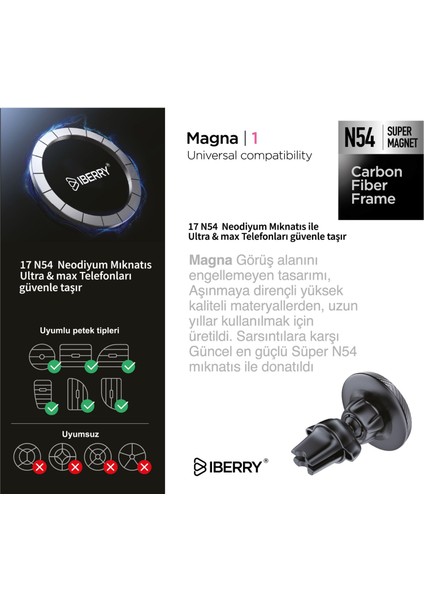 Magna1 Karbon Klipsli Manyetik Araç Içi Telefon Tutucu Tüm Cihazlarla Uyumludur
