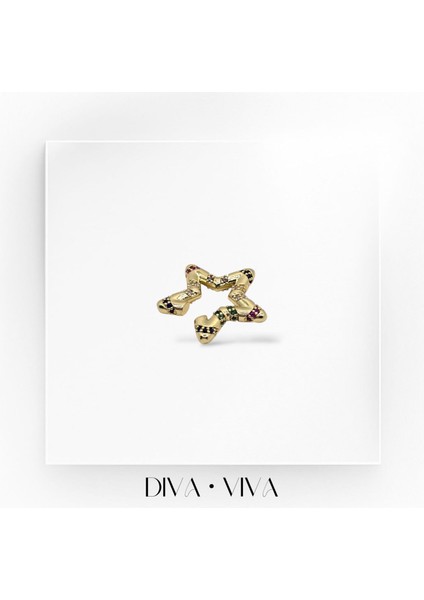 - Renkli Taşlı Yıldız Kadın Kıkırdak Küpe - Aurastar Earcuff