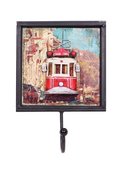 Dekoratif Metal Askı Tramvay Dekorlu Retro Askılık Vintage