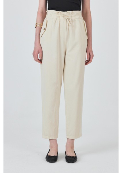 Taş Cep Düğme Detaylı Bel Lastikli Pantolon 006 modelleri