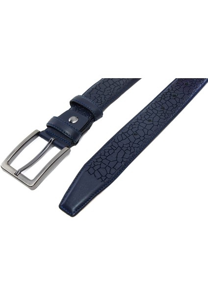 Desenli Hakiki Klasik Deri Kemer Lacivert modelleri