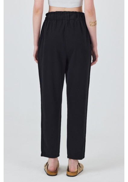 Siyah Cep Düğme Detaylı Bel Lastikli Pantolon 006 indirimleri
