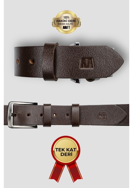 4060 Hakiki Deri Desenli Premium Tek Kat Manda Erkek Kemer Kahverengi