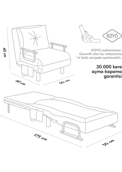 Sento Tekli Katlanır Yataklı Koltuk - Soho Gri