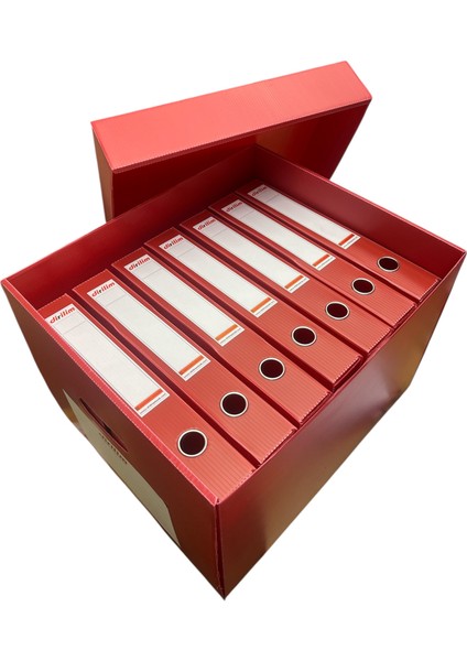 Arşiv Kutusu ve Arşiv Klasörü Set 42X35*30 ve 24X5X32 7ADET Set Kırmızı Klasör Kutusu Plastik