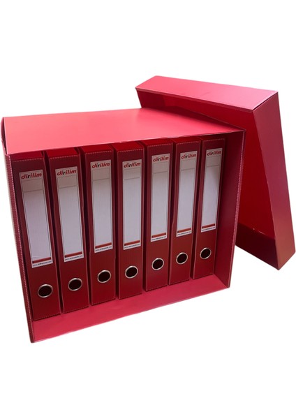 Arşiv Kutusu ve Arşiv Klasörü Set 42X35*30 ve 24X5X32 7ADET Set Kırmızı Klasör Kutusu Plastik