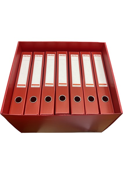 Arşiv Kutusu ve Arşiv Klasörü Set 42X35*30 ve 24X5X32 7ADET Set Kırmızı Klasör Kutusu Plastik