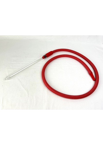 Cam Nargile Marpucu - Kırmızı Hasır Örgü Kaplama Silikon Hortum