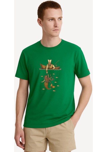 Mythical Istanbul Elowen Yeşil Erkek Tasarım Tişört Bisiklet Yaka Pamuklu Tshirt