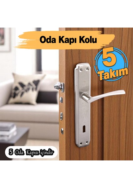 Oda Kapı Kolu (5 Takım) Inox Aynalı Sağa Sola Uygun Iç Dış Ahşap Pvc Metal Çelik Kapısı Tutamağı