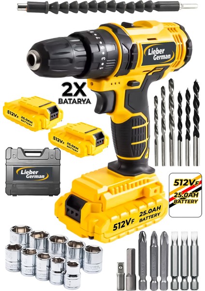 Alman Walter Serii 512VF 25 Ah Bakır Sargılı 27 Parça Setli 2x Akülü Vidalama Matkap