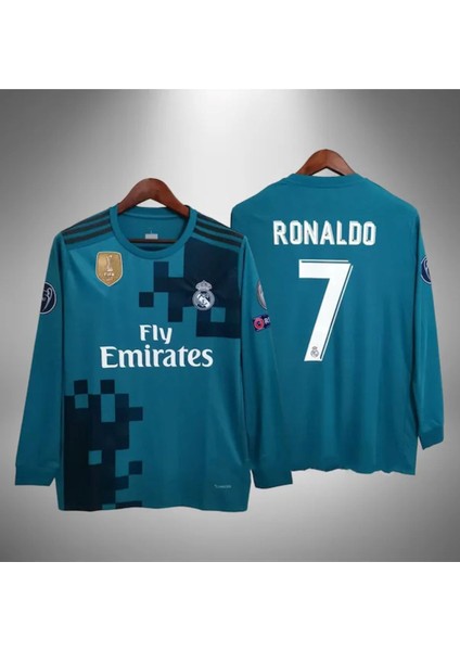 R.e.a.l M.a.d.r.i.d 2017/18 Sezonu Cristiano Ronaldo Deplasman Turkuaz Yetişkin Uzun Kol Forma