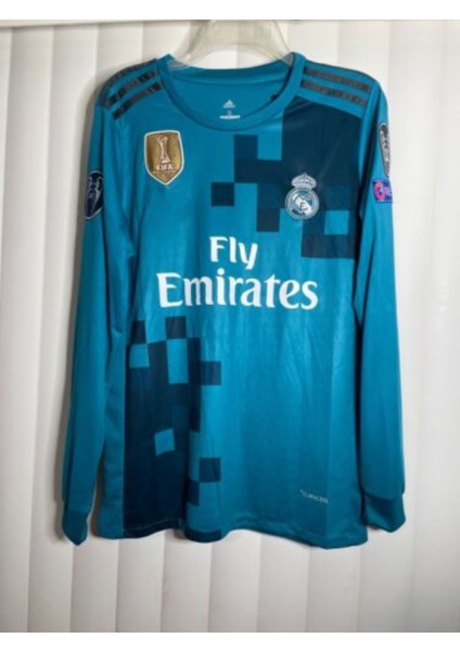 R.e.a.l M.a.d.r.i.d 2017/18 Sezonu Cristiano Ronaldo Deplasman Turkuaz Yetişkin Uzun Kol Forma modelleri
