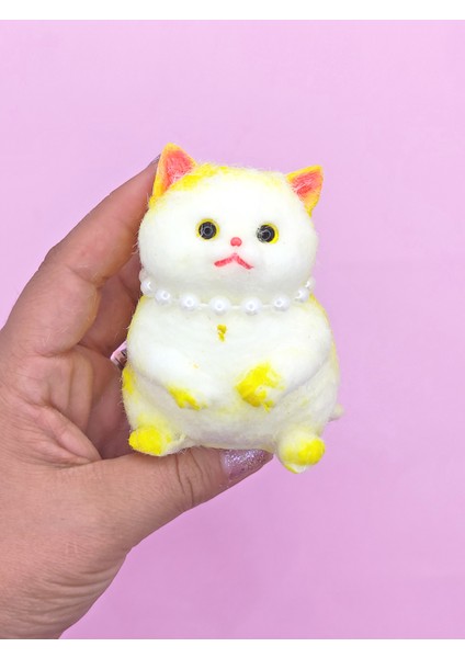Kedi Süslü Squishy Kedi Taba Sukuşi Tüylü Yumuşacık 8 cm - Sarı