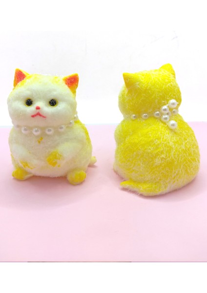 Kedi Süslü Squishy Kedi Taba Sukuşi Tüylü Yumuşacık 8 cm - Sarı
