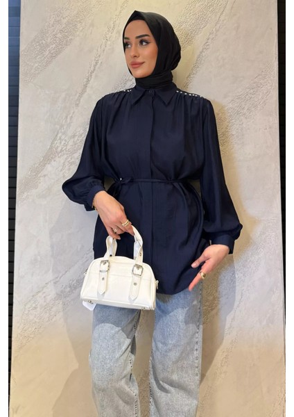 Omuz Büzgülü ve Taşlı Tesettür Gömlek P-00017234