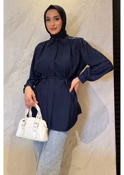 Omuz Büzgülü ve Taşlı Tesettür Gömlek P-00017234