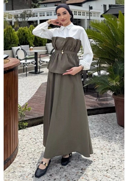 Ön Tokalı Gömlek Garnili Bluz Etek Tesettür Ikili Takım P-00017077
