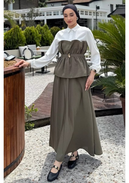 Ön Tokalı Gömlek Garnili Bluz Etek Tesettür Ikili Takım P-00017077