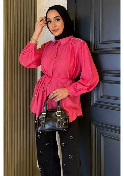 Omuz Büzgülü ve Taşlı Tesettür Gömlek P-00017234