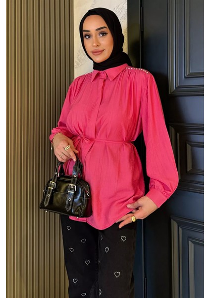 Omuz Büzgülü ve Taşlı Tesettür Gömlek P-00017234