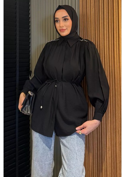 Omuz Büzgülü ve Taşlı Tesettür Gömlek P-00017234 fiyatları