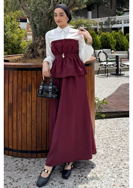 Ön Tokalı Gömlek Garnili Bluz Etek Tesettür Ikili Takım P-00017077 fiyatları