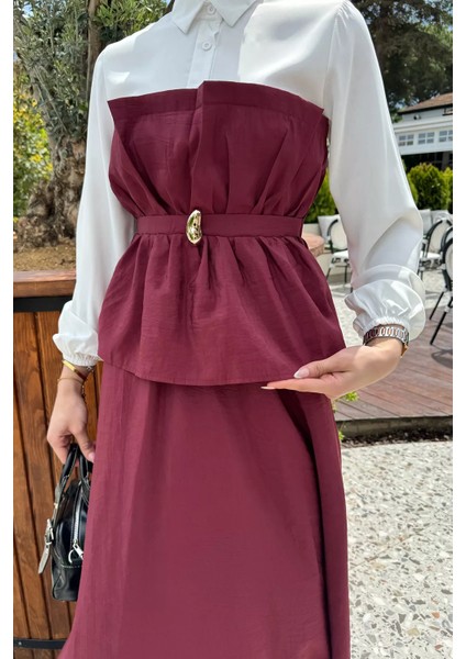 Ön Tokalı Gömlek Garnili Bluz Etek Tesettür Ikili Takım P-00017077 modelleri