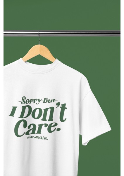 Sorry But I Don't Care Baskılı Bisiklet Yaka Pamuklu Oversıze Kalıp Kısa Kollu Erkek Tshırt modelleri