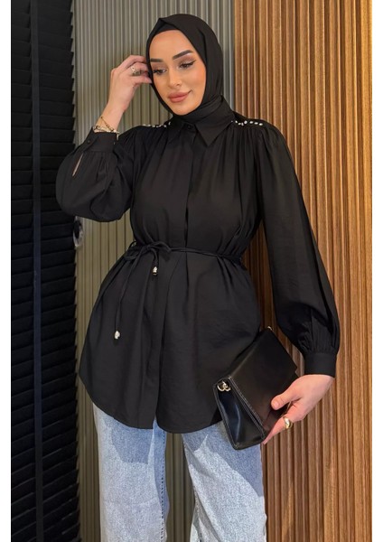 Omuz Büzgülü ve Taşlı Tesettür Gömlek P-00017234