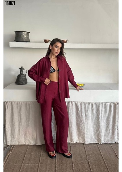 Gömlek-Pantolon Takım Cupra Kumaş - Bordo-Son Görsel Hediyemizdir.