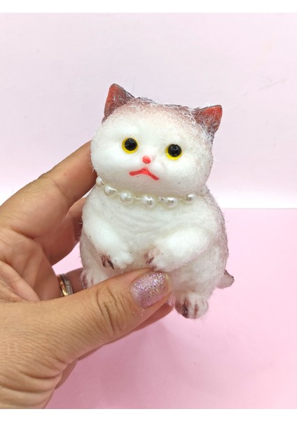 Kedi Süslü Squishy Kedi Taba Sukuşi Tüylü Yumuşacık 8 cm - Kahverengi
