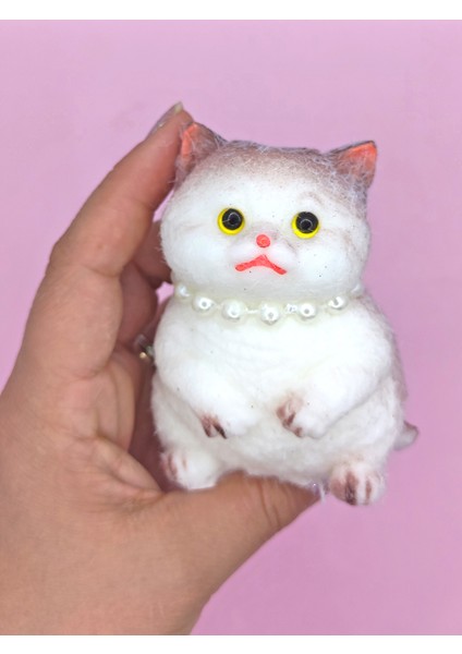 Kedi Süslü Squishy Kedi Taba Sukuşi Tüylü Yumuşacık 8 cm - Kahverengi