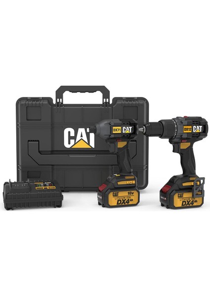 DX12K.2 18VOLT/4.0AH Li-Ion Çift Akülü Kömürsüz Profesyonel Şarjlı Darbeli Matkap + DX71.2 Kömürsüz Darbeli Tornavida Kombo Set