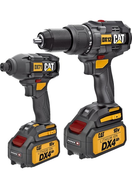 DX12K.2 18VOLT/4.0AH Li-Ion Çift Akülü Kömürsüz Profesyonel Şarjlı Darbeli Matkap + DX71.2 Kömürsüz Darbeli Tornavida Kombo Set