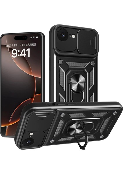 Iphone 16E Kılıf Pars Lens Yüzüklü Silikon - Siyah Gnzrz