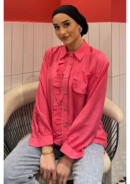 Ön Taş ve Fırfır Detaylı Tesettür Gömlek P-00015519