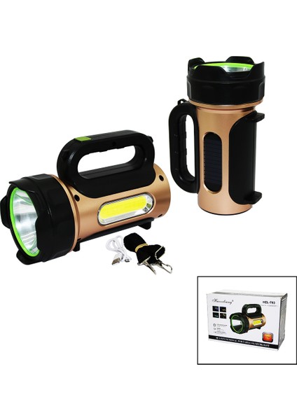 10W - Solar - USB Şarjlı 2ın1 El Feneri Renkli Fonksiyonel Smd LED (5131)