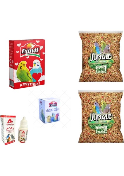 Home Jungle Muhabbet Kuşu Yemi 500GR x 2 Adet+Kızıştırıcı+Gaga Taşı+Vitamin Avantaj Paketi