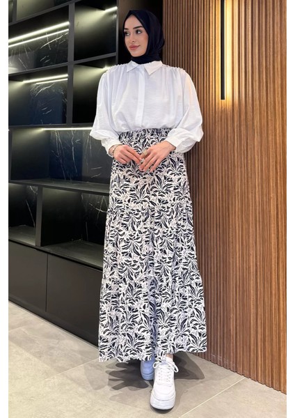 Kadın Üç Kat Desenli Tesettür Viskon Etek P-00016986